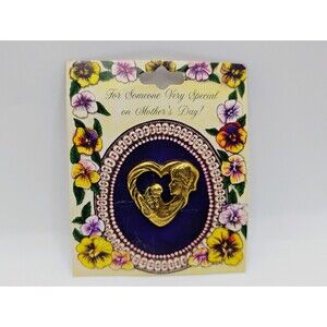 Vintage Mothers Day Pin Heart Mother Child Goldtone 1997 Cathedral Art USA Made